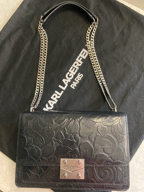Karl Lagerfeld Handbags - Karl Lagerfeld Black Leather Tooled Floral Crossbody Bag.